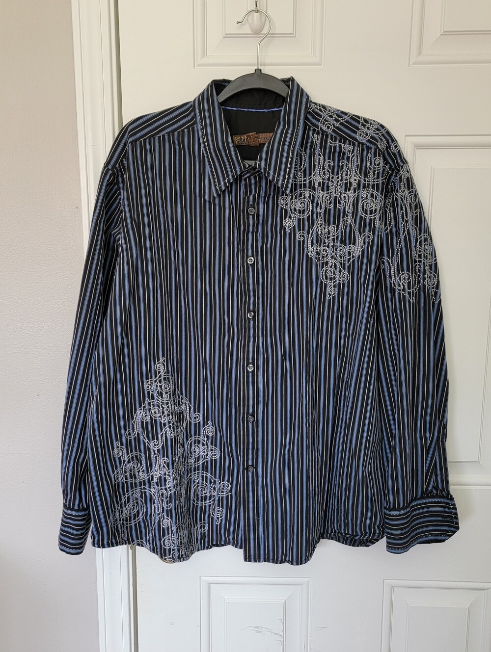 Blue By Pronto Uomo Striped Embroidered Men's Long Sleeve Button Down Shirt XXL